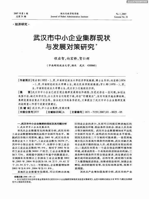 武汉市中小企业集群现状与发展对策研究