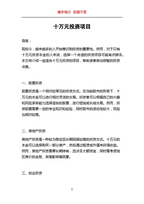 十万元投资项目