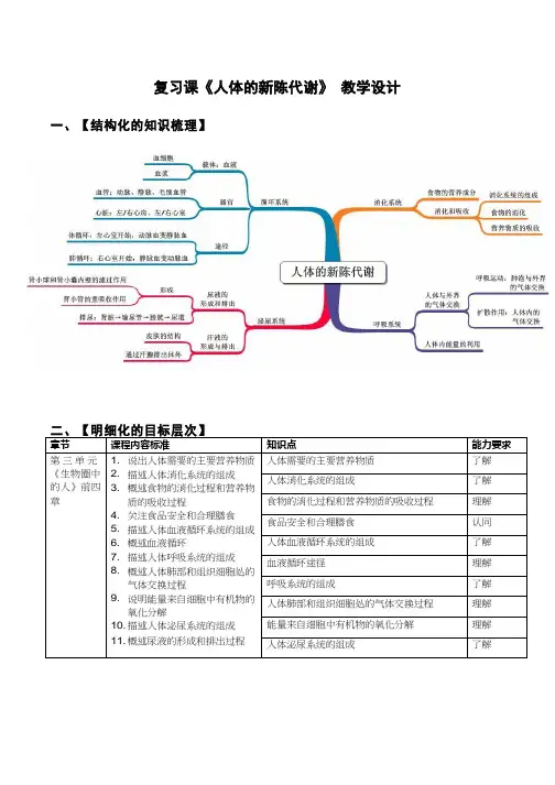 初中生物《人体的新陈代谢》优质课教案、教学设计