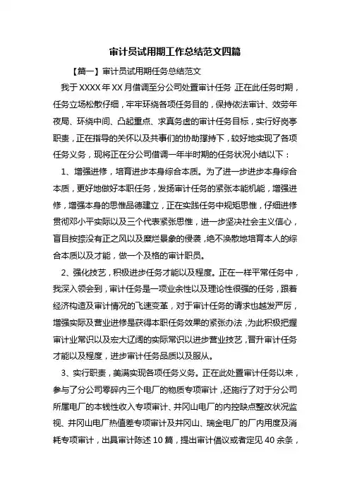 最新审计员试用期工作总结范文四篇