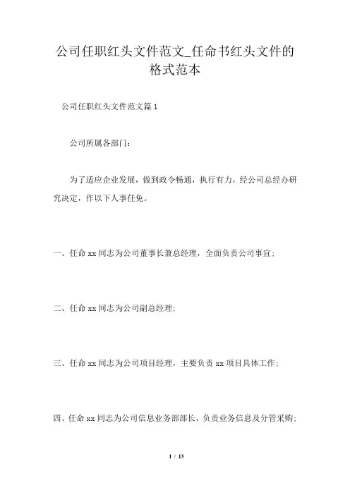 公司任职红头文件范文_任命书红头文件的格式范本