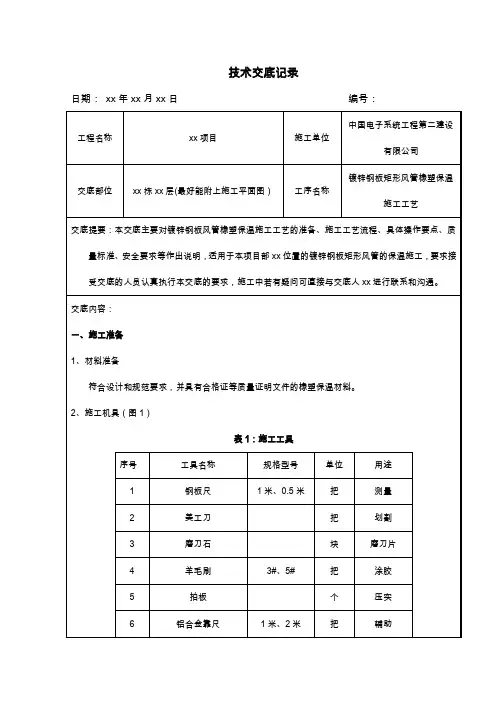 风管橡塑保温技术交底