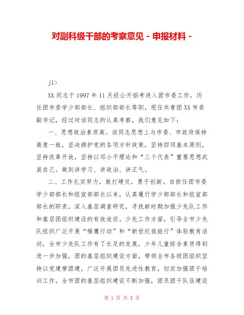 对副科级干部的考察意见申报材料