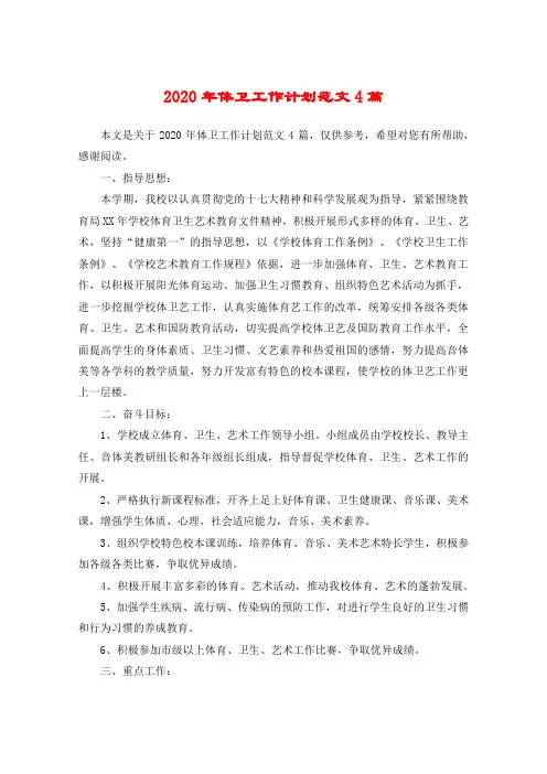 2020年体卫工作计划范文4篇
