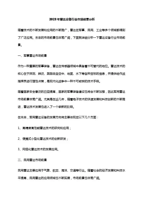 2023年雷达设备行业市场前景分析