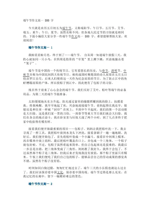 端午节作文高一800字