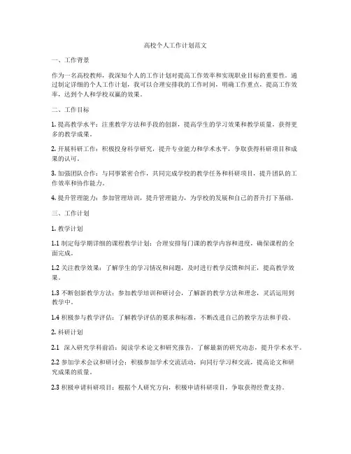 高校个人工作计划范文