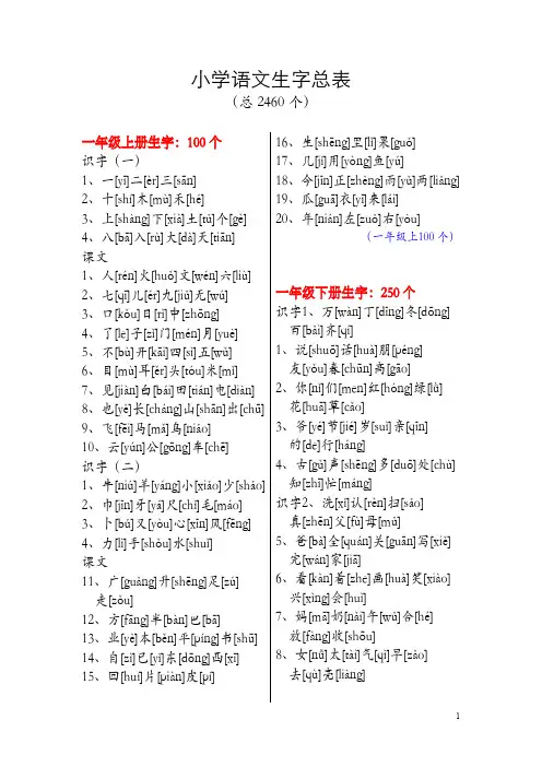 小学语文1-6年级生字表(带拼音)总2460个AAA-PRINT-01