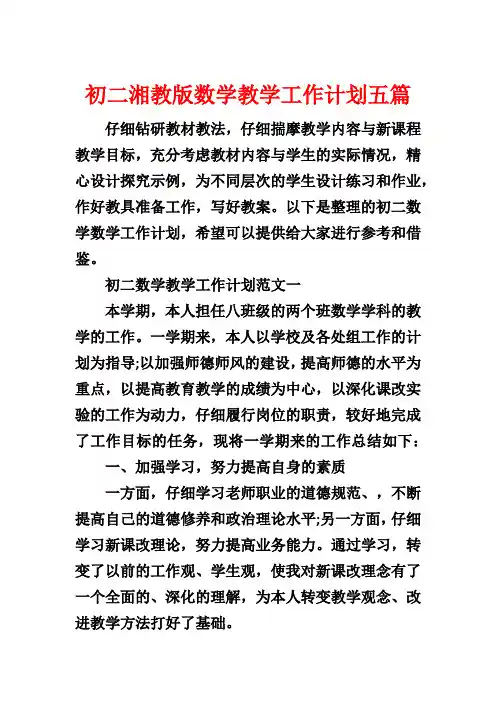 初二湘教版数学教学工作计划五篇