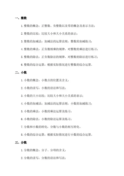 六年级数学重点知识归纳总结