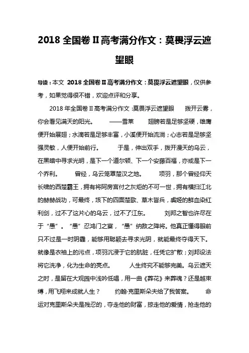 2018全国卷II高考满分作文：莫畏浮云遮望眼