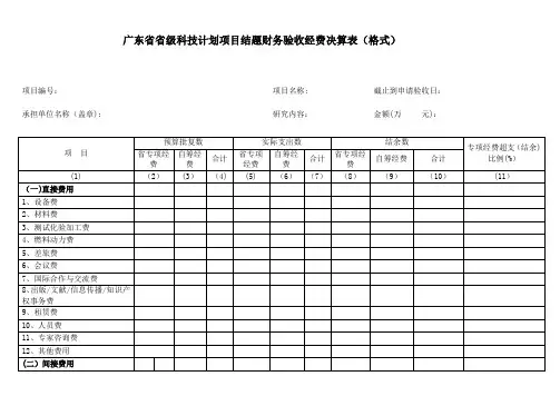广东省省级科技计划项目结题财务验收经费决算表