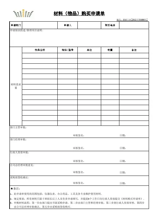 材料购买申请单(模板)