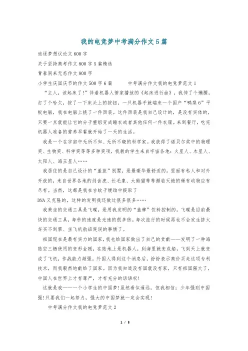 我的电竞梦中考满分作文5篇