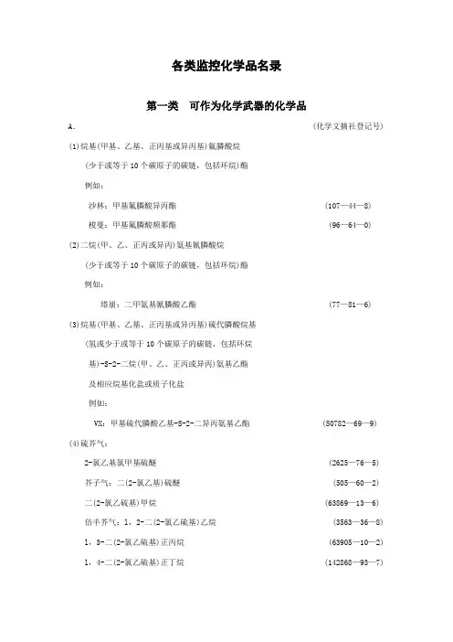 各类监控化学品名录