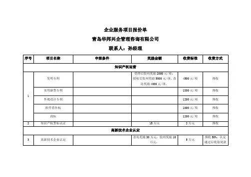 服务项目报价单