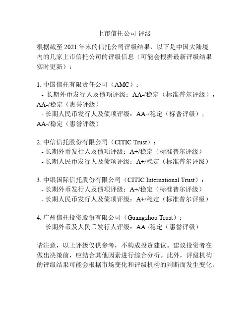 上市信托公司 评级