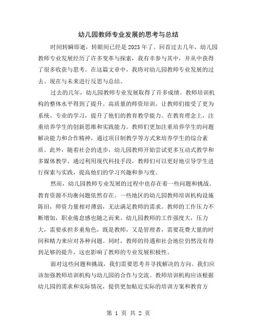 幼儿园教师专业发展的思考与总结
