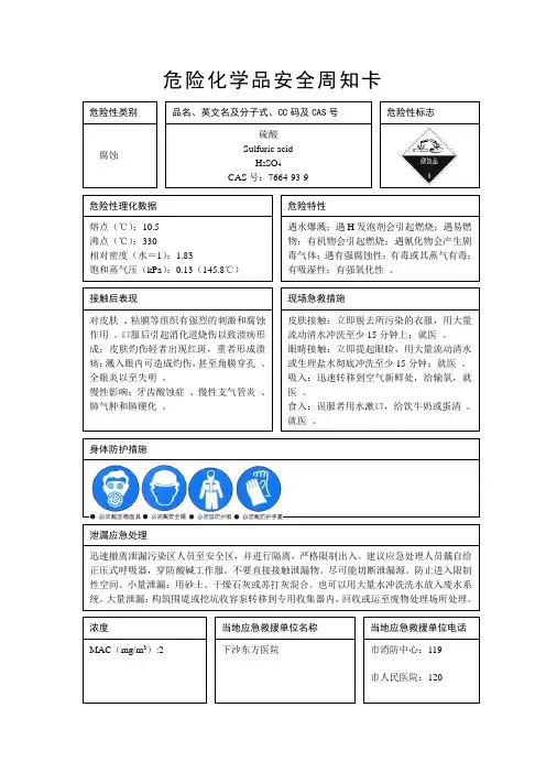 几种危险化学品安全周知卡