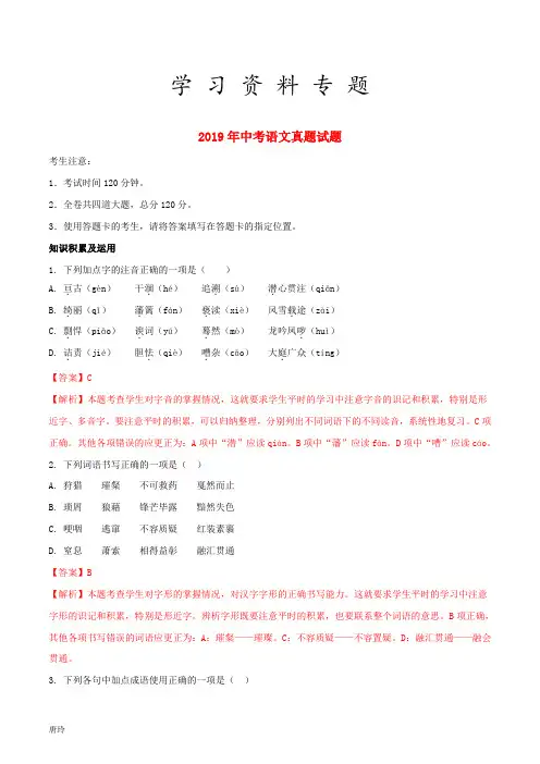 2019年中考语文真题试题(含解析)-新人教版