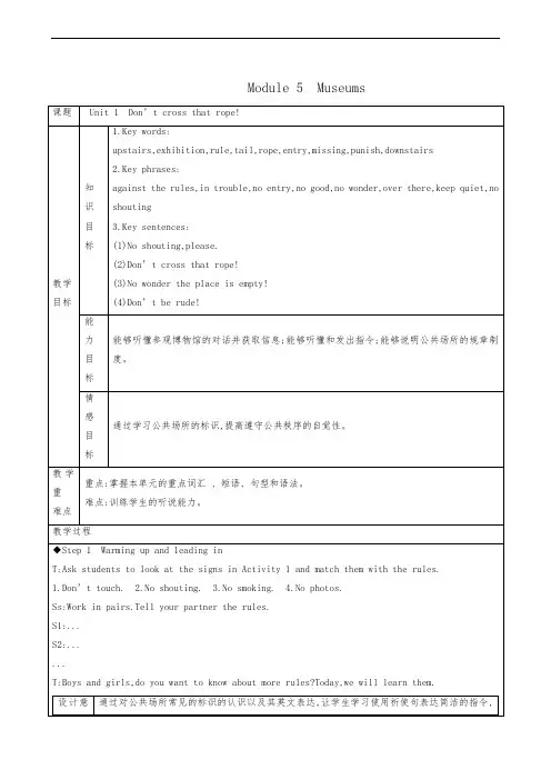 外研版九年级英语上册同步教案m5 unit1 don’t cross that rope