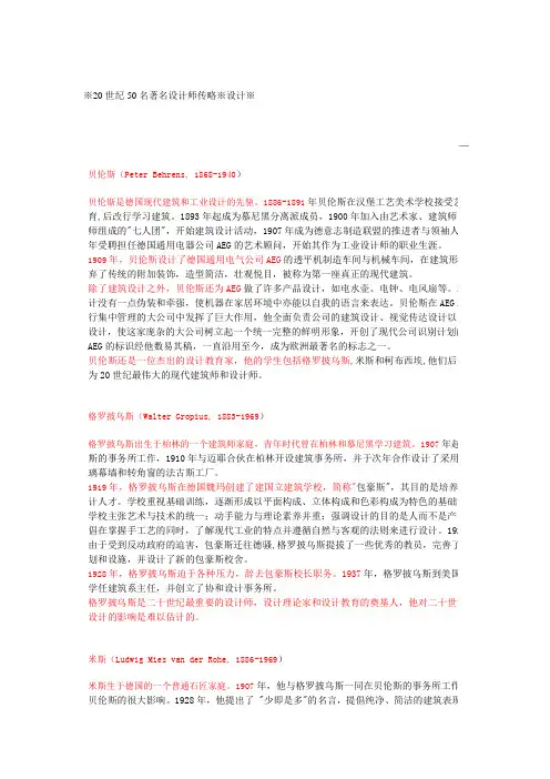 20世纪超全国际著名设计师简介