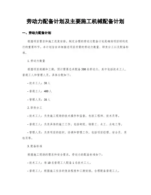 劳动力配备计划及主要施工机械配备计划