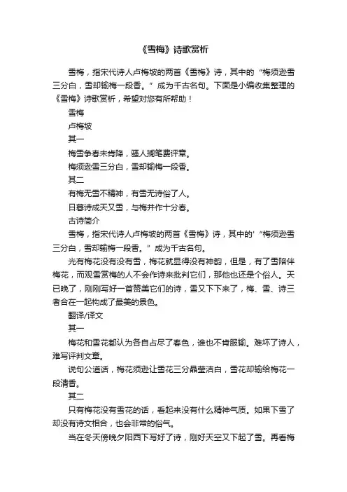 《雪梅》诗歌赏析