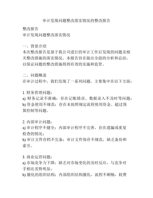 审计发现问题整改落实情况的整改报告