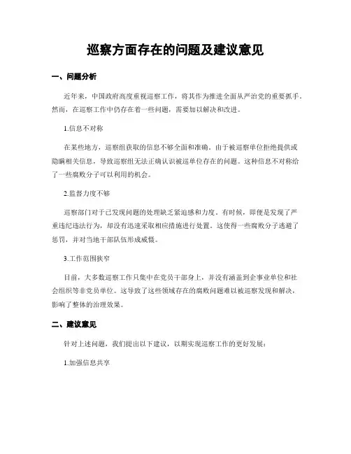 巡察方面存在的问题及建议意见