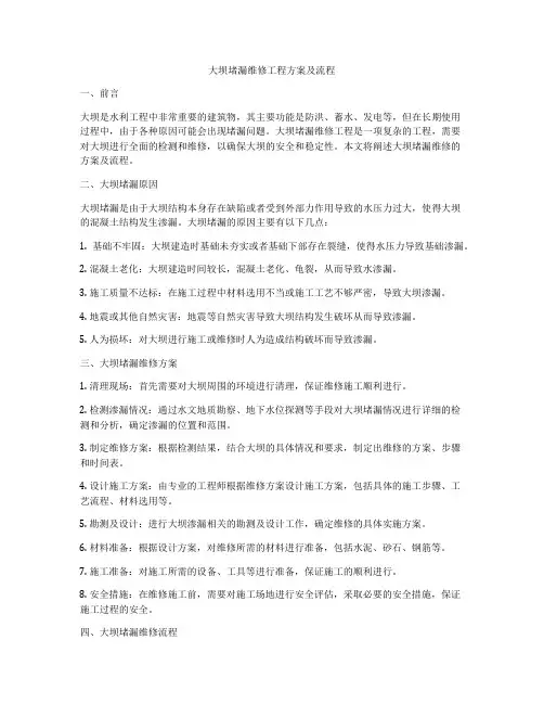 大坝堵漏维修工程方案及流程