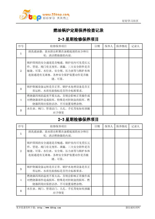 燃油锅炉定期保养检查记录表