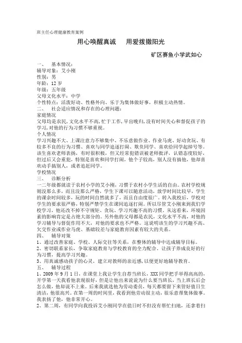 班主任心理健康教育案例武如心