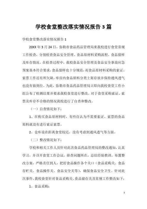 学校食堂整改落实情况报告3篇