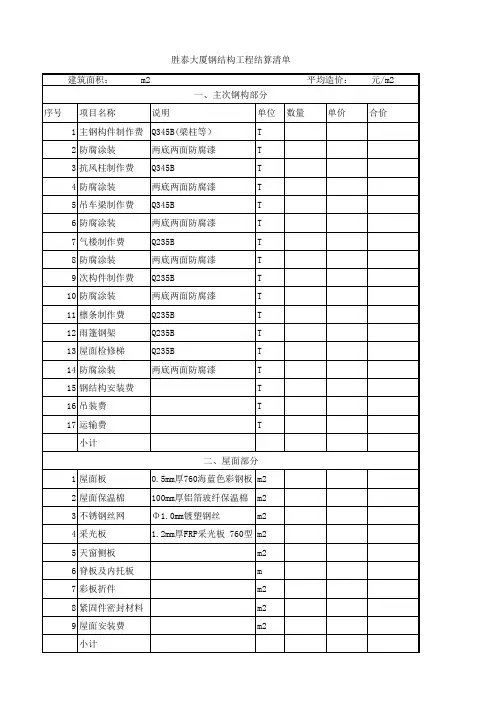 工程钢结构结算清单