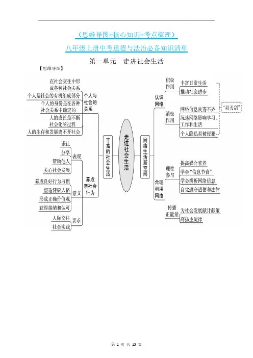 八年级上册中考道德与法治必备知识清单(思维导图+核心知识+考点梳理)