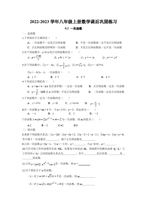 6.2 一次函数课后巩固练习 2022-2023学年苏科版数学八年级上册