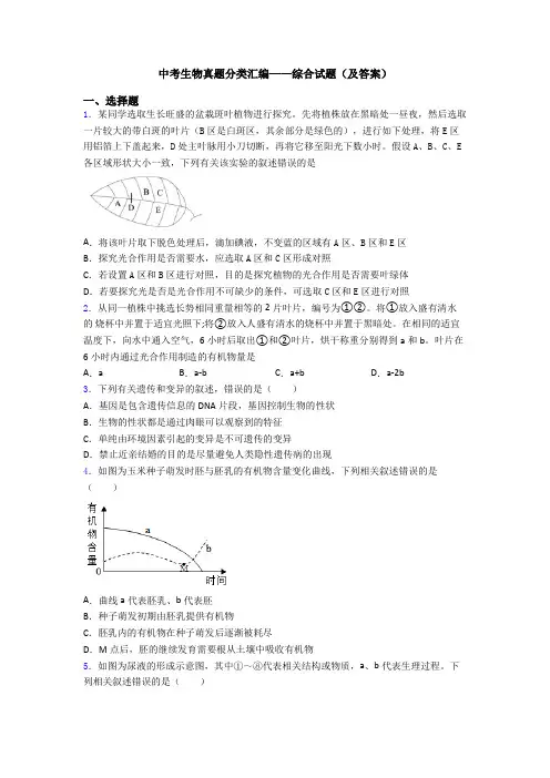 中考生物真题分类汇编——综合试题(及答案)