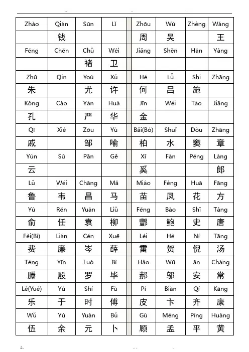 百家姓全文拼音版A4打印