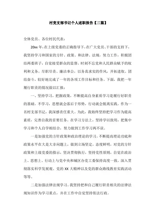 村党支部书记个人述职报告【二篇】