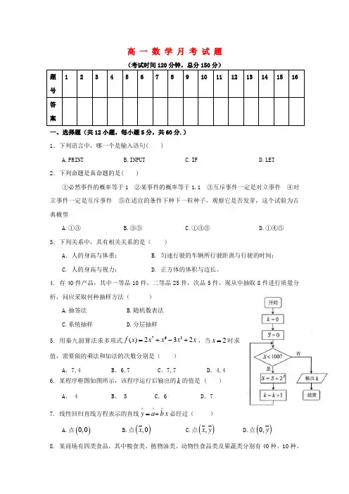 山东省济南世纪英华实验学校高一数学3月月考试题【会员独享】