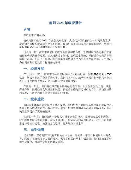 南阳2023年政府报告