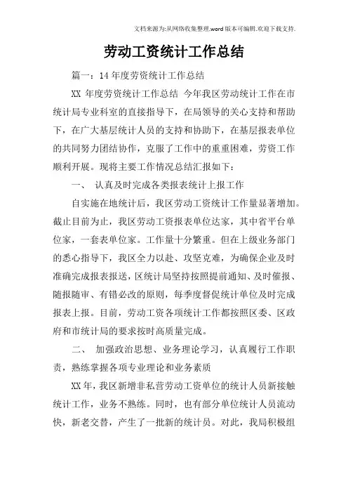 劳动工资统计工作总结