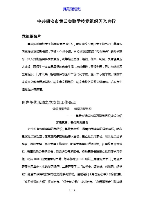 党支部工作亮点