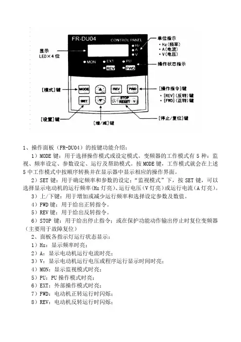 FR-DU04三菱变频器面板说明