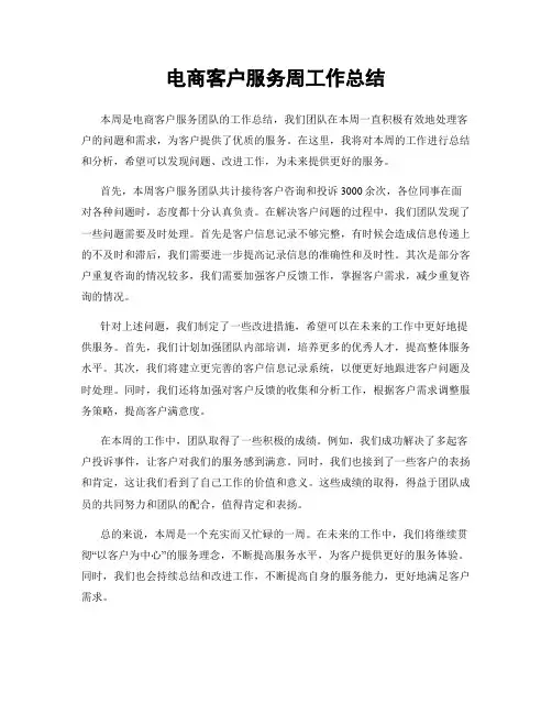 电商客户服务周工作总结