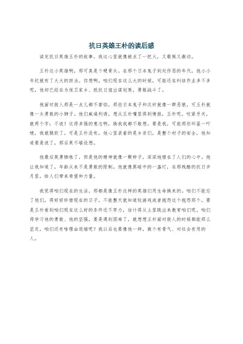 抗日英雄王朴的读后感