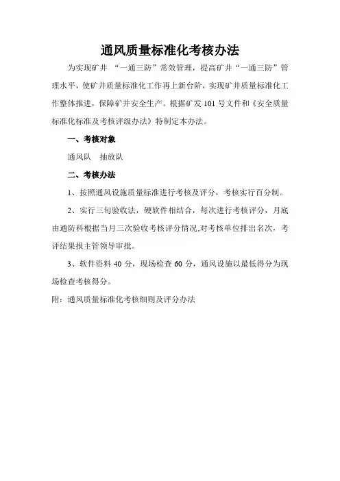 通风质量标准化考核办法