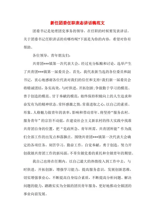 新任团委任职表态讲话稿范文