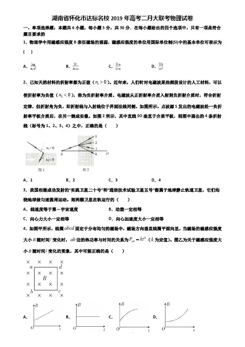湖南省怀化市达标名校2019年高考二月大联考物理试卷含解析